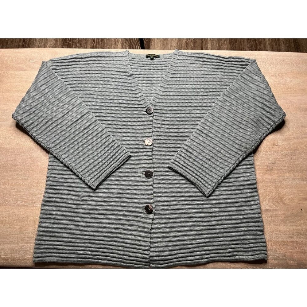Lorena Antoniazzi Wool Silk Ribbed Knit Cardigan Sweater Blue Gray Medium EU 44